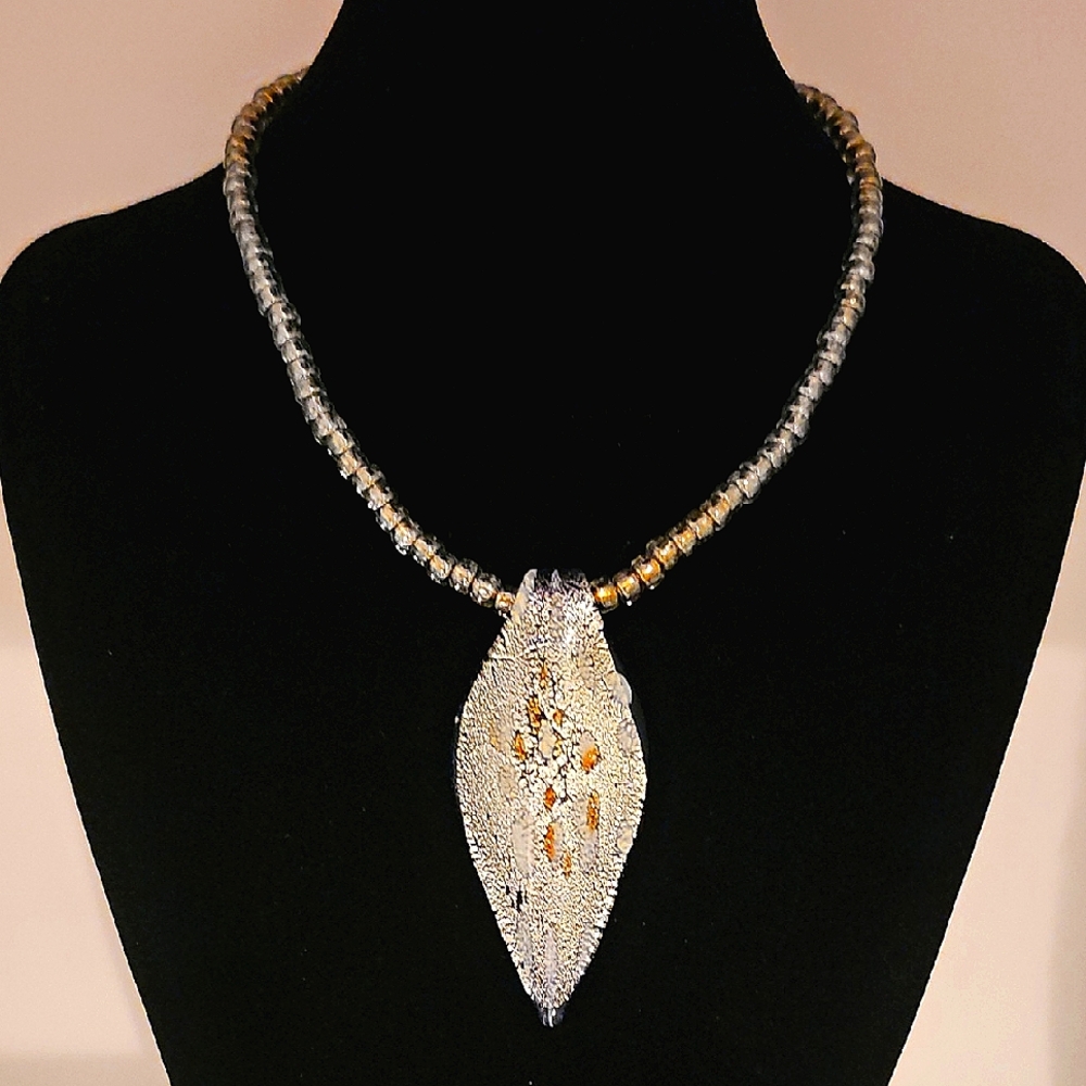 Murano Style Silvertone Glass Necklace